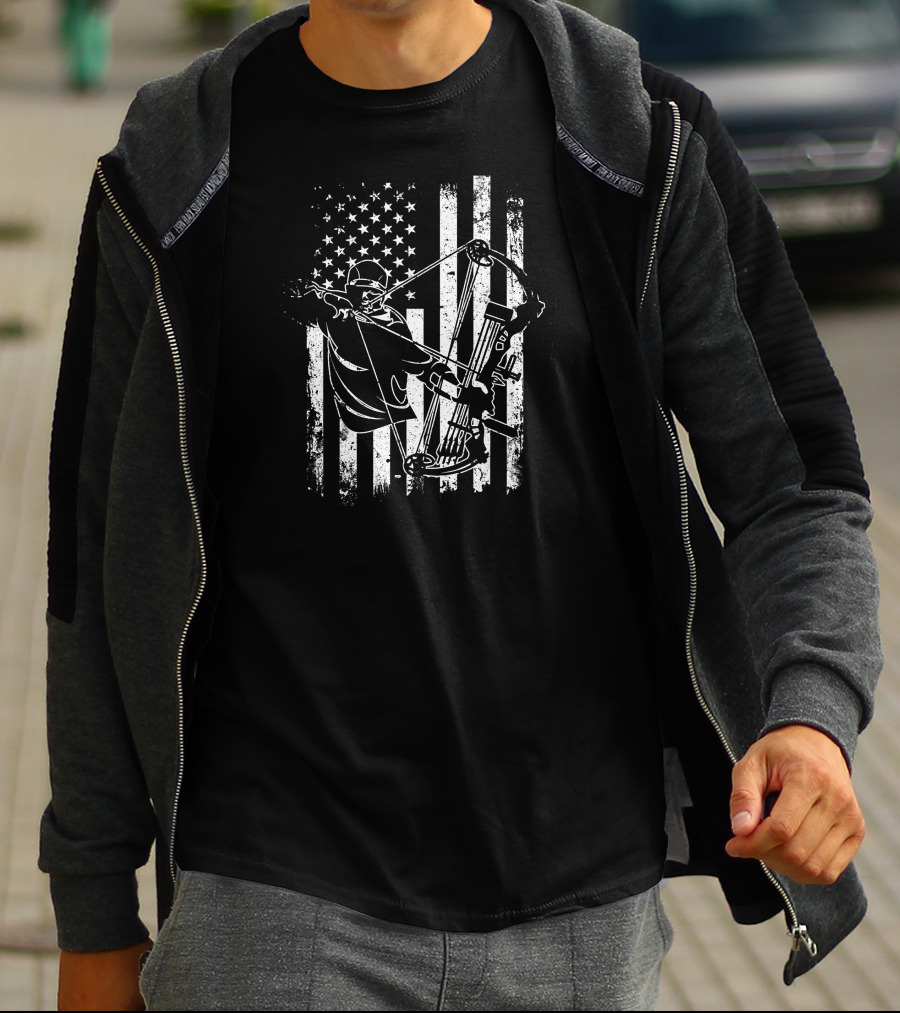 American Flag Archery Bow Hunting Compound Bow Hunter T-Shirt