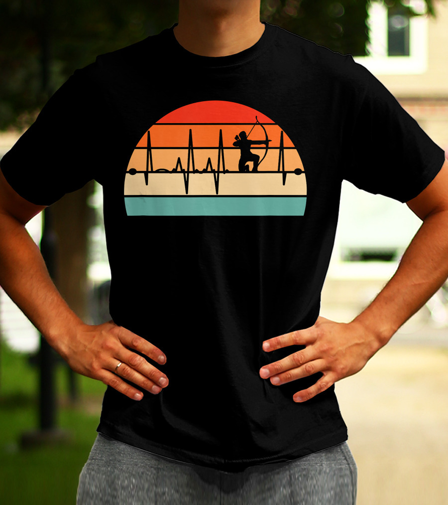 Archery Heartbeat Sunset Kneeling Archer T-Shirt
