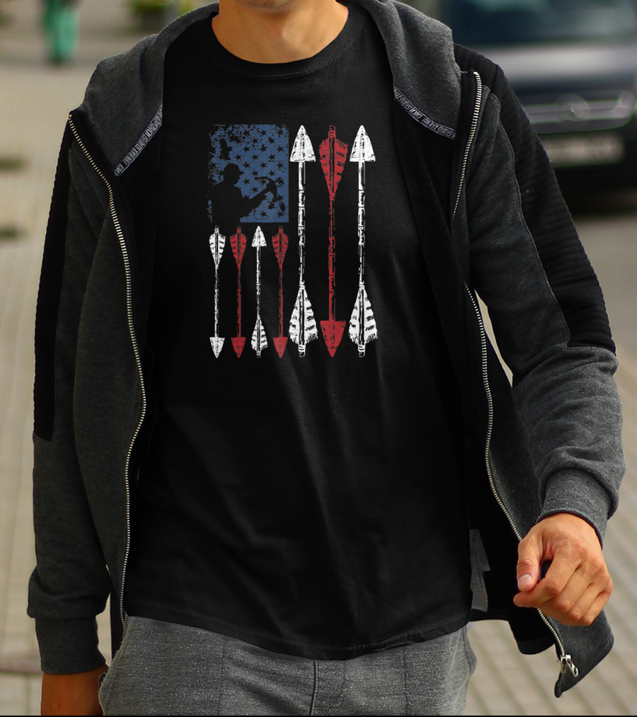 American Flag Archer Bow Hunting Patriotic Arrows T-Shirt