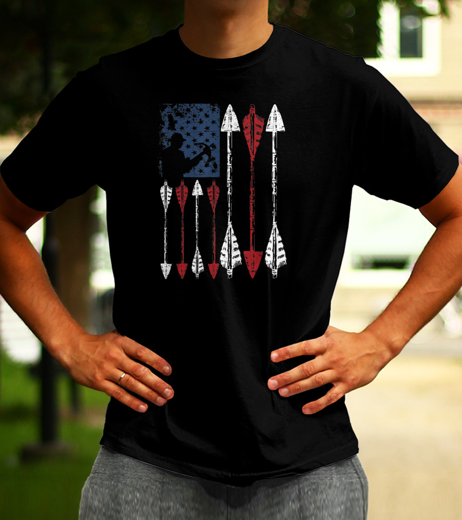 American Flag Archer Bow Hunting Patriotic Arrows T-Shirt