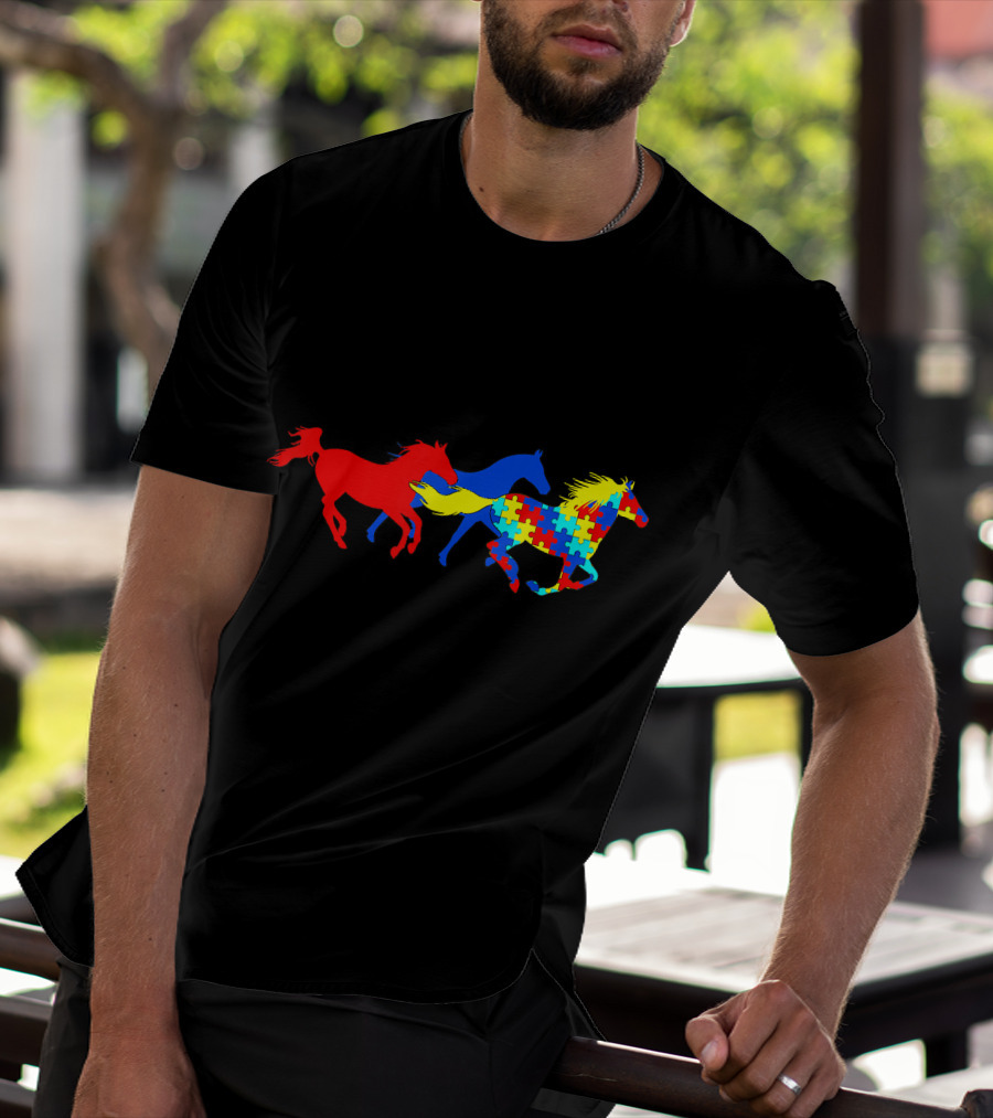 Autism Awareness Running Horses Puzzle T-Shirt