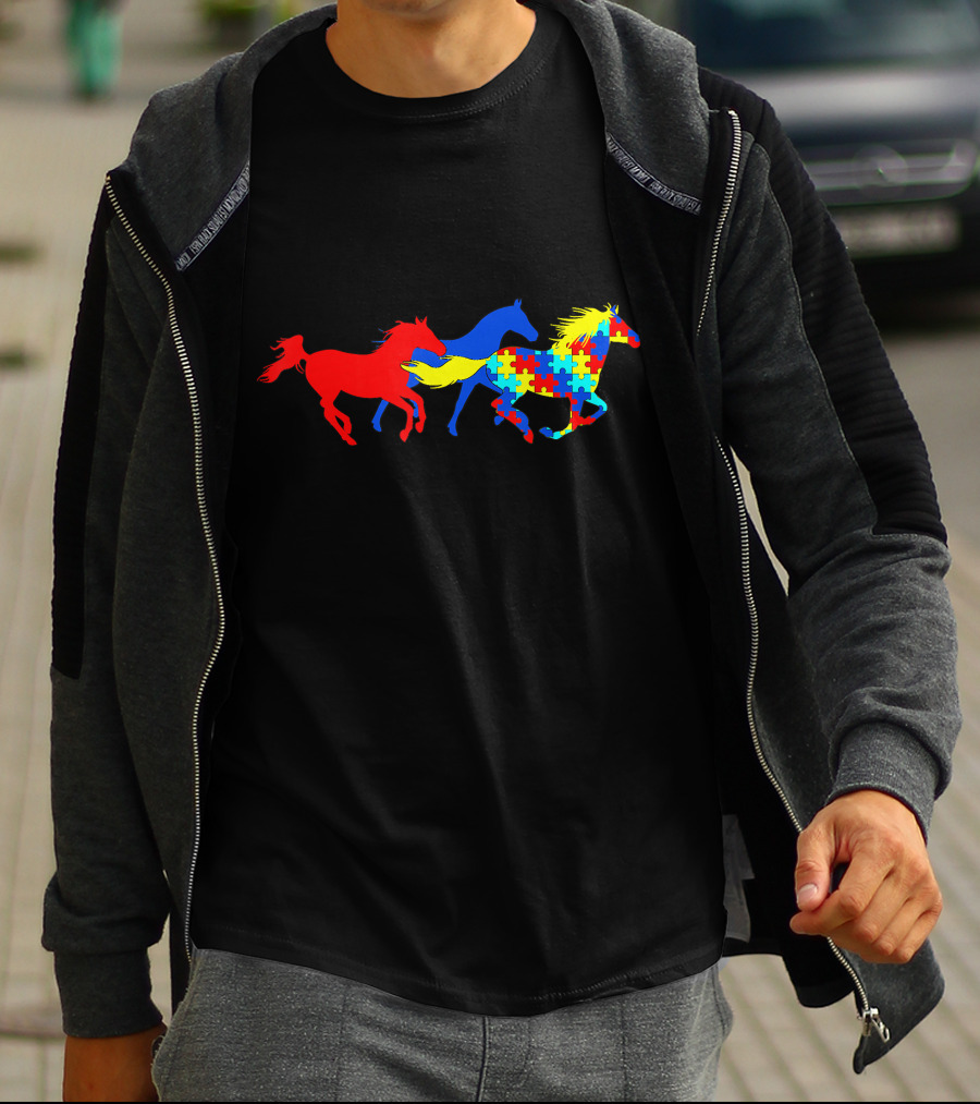 Autism Awareness Running Horses Puzzle T-Shirt