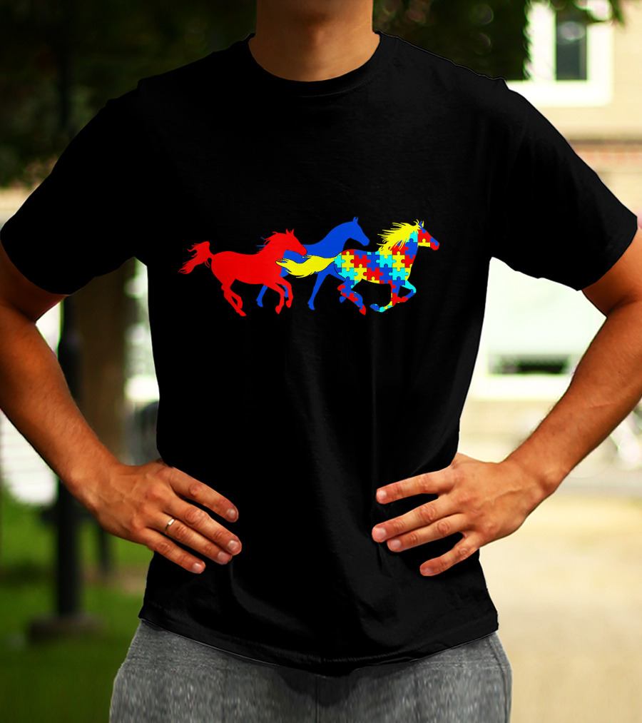Autism Awareness Running Horses Puzzle T-Shirt