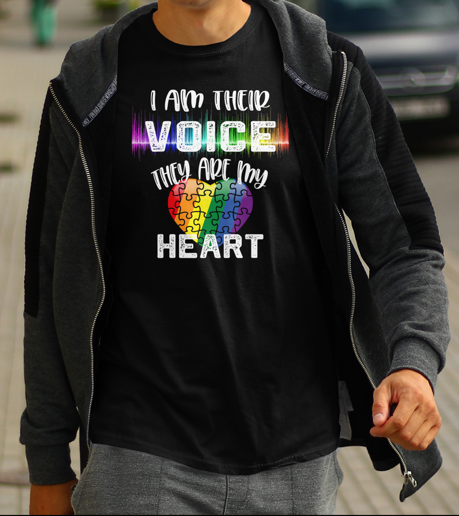 I Am Their Voice They Are My Heart Autism Teacher Puzzle Heart T-Shirt