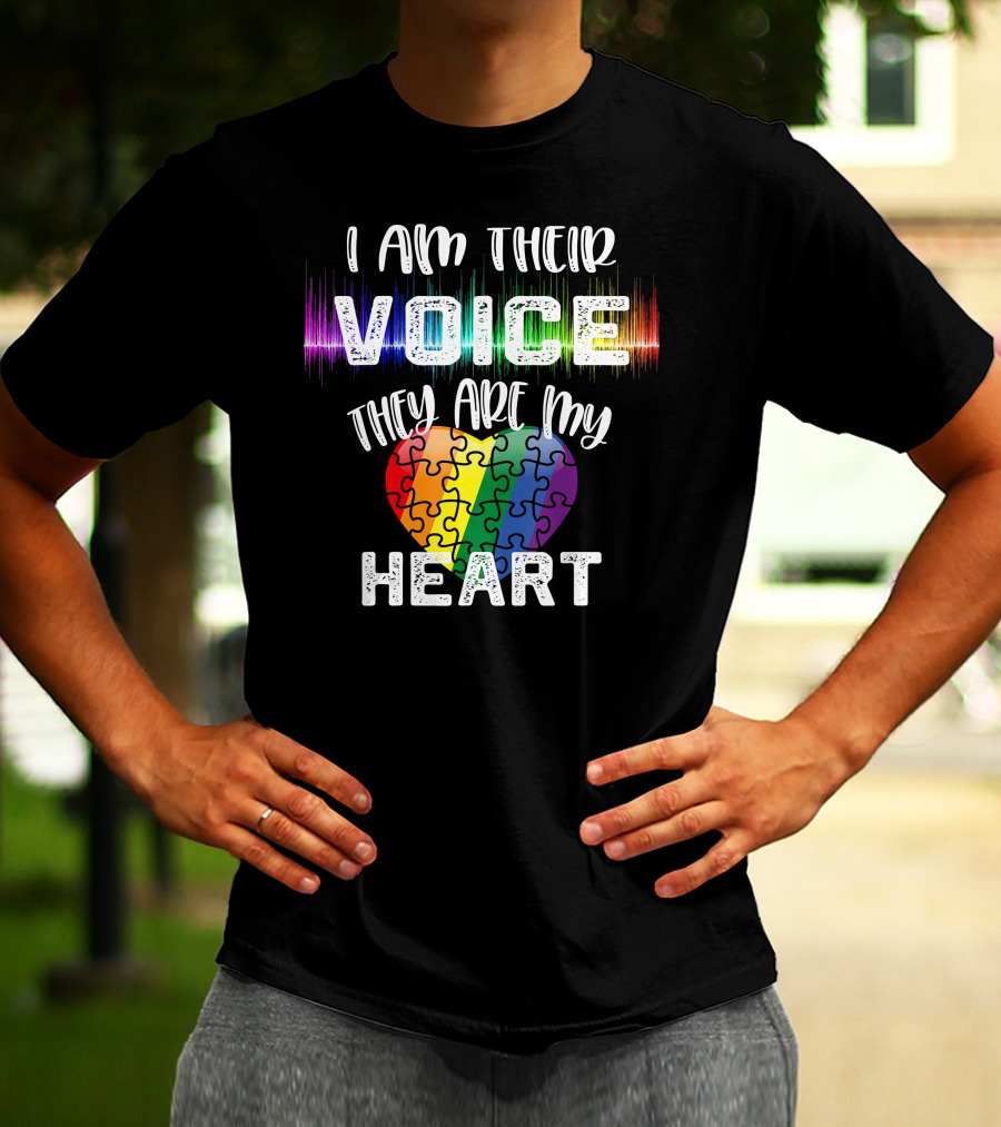 I Am Their Voice They Are My Heart Autism Teacher Puzzle Heart T-Shirt