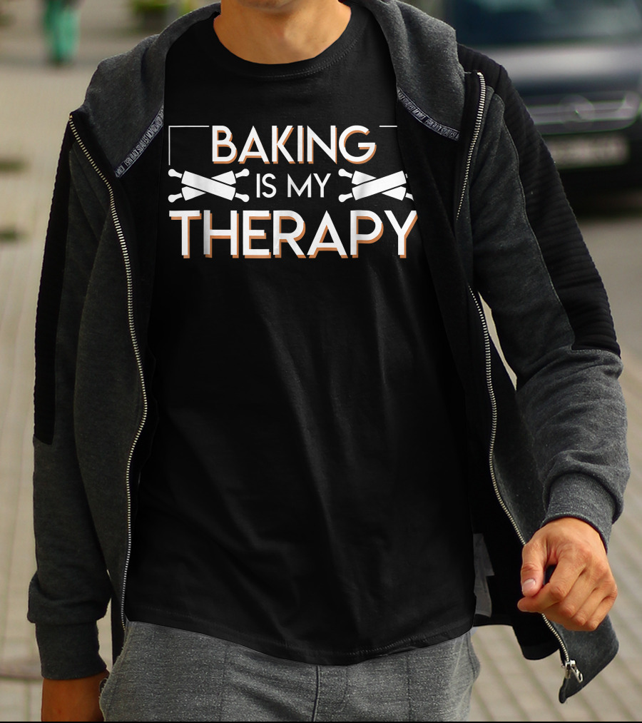Baking Is My Therapy Rolling Pins Crossed Humor T-Shirt