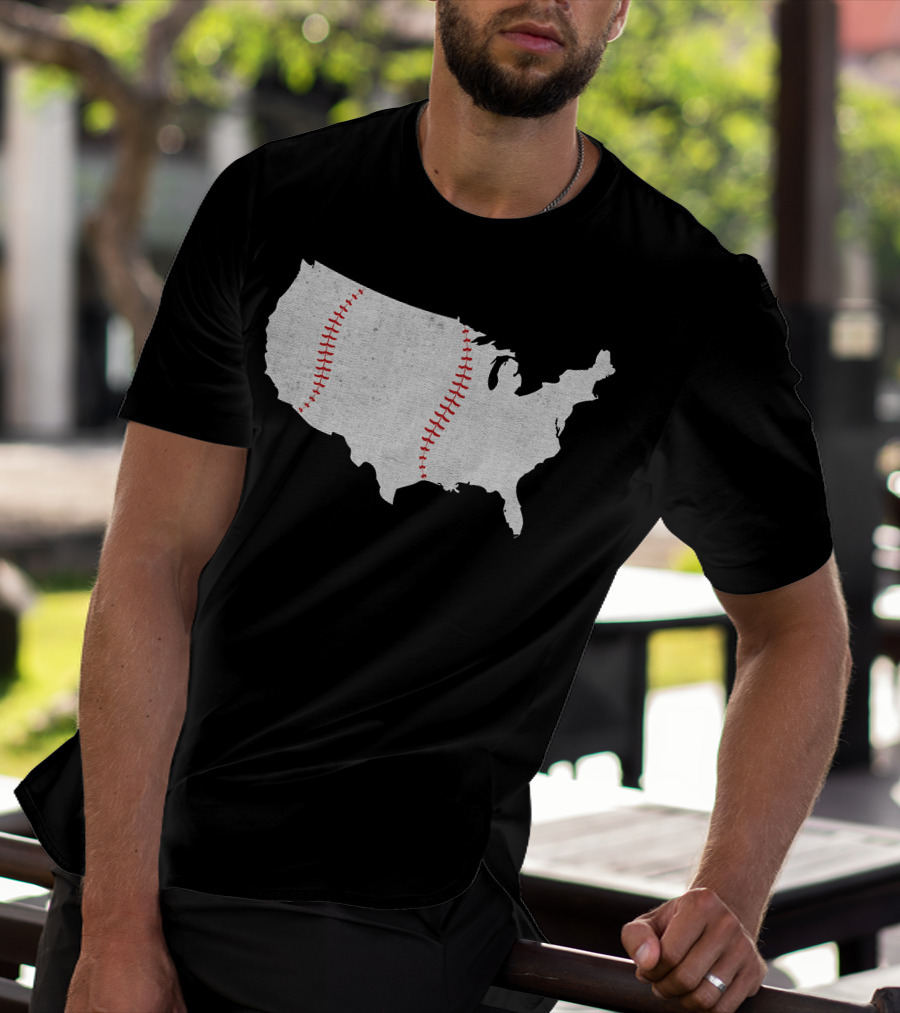 Baseball America's Pastime USA Map Stitching T-Shirt