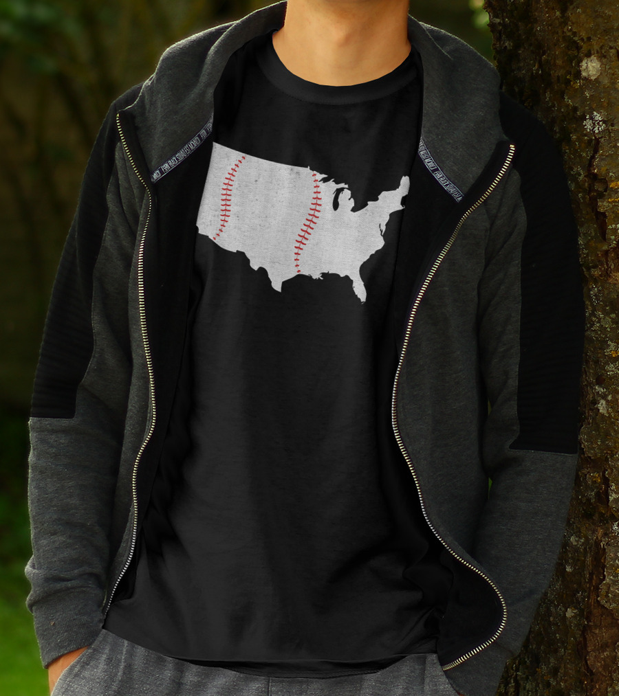 Baseball America's Pastime USA Map Stitching T-Shirt