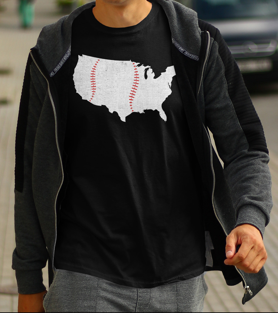Baseball America's Pastime USA Map Stitching T-Shirt