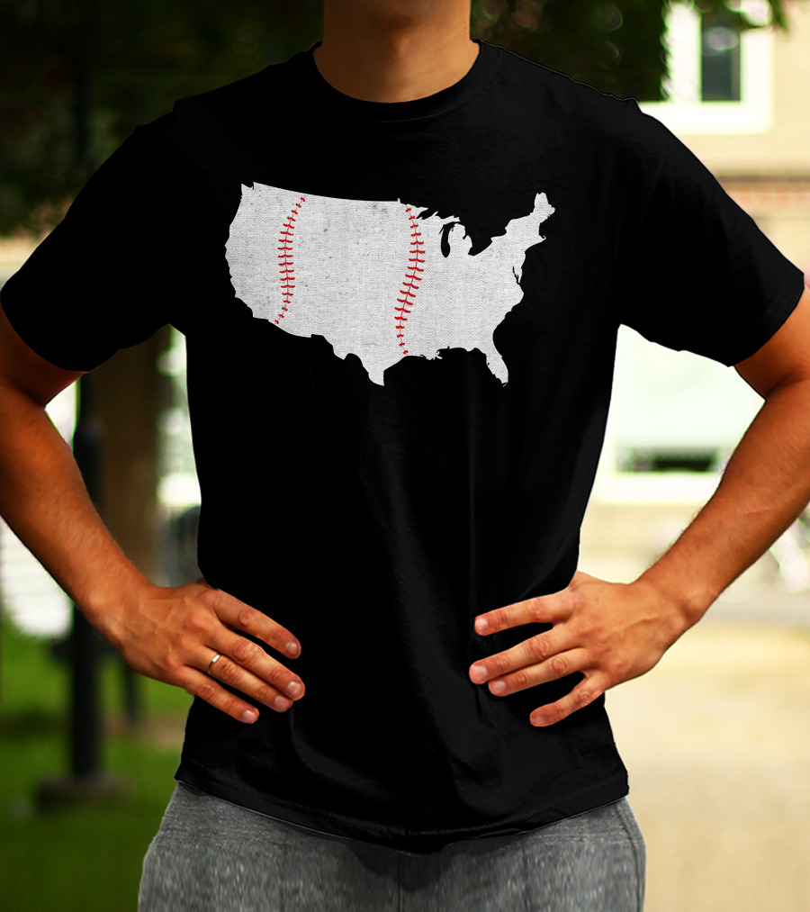 Baseball America's Pastime USA Map Stitching T-Shirt