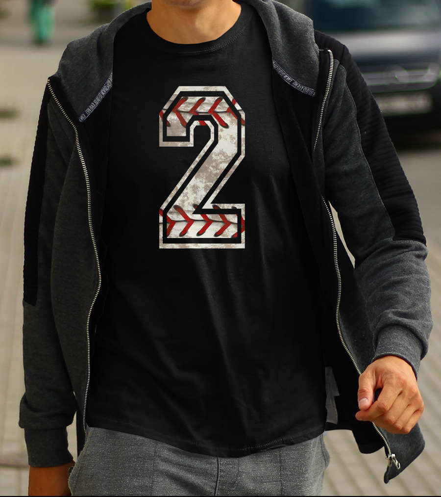 Baseball Number 2 With Stitching T-Shirt