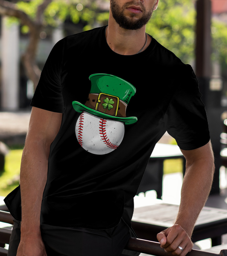 Leprechaun Hat Baseball With Shamrock Stitching T-Shirt