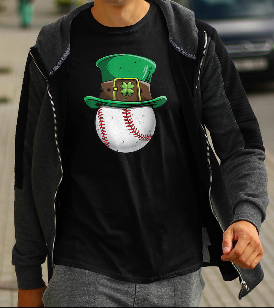 Leprechaun Hat Baseball With Shamrock Stitching T-Shirt