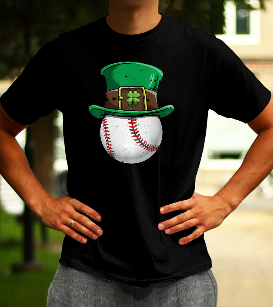 Leprechaun Hat Baseball With Shamrock Stitching T-Shirt