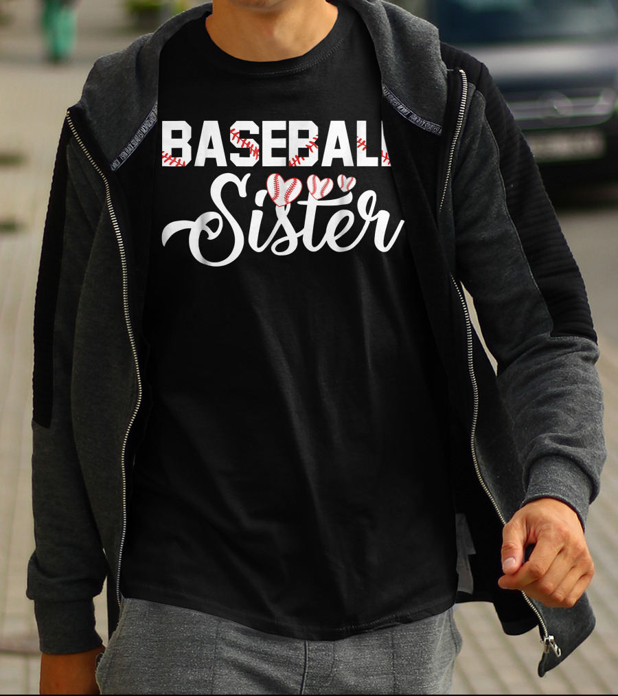 Baseball Sister With Heart Baseball Stitching Elements T-Shirt