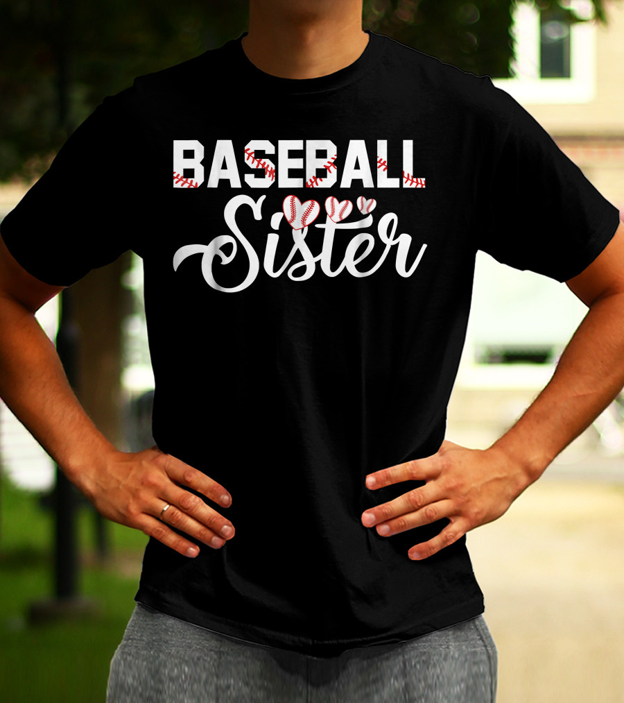 Baseball Sister With Heart Baseball Stitching Elements T-Shirt