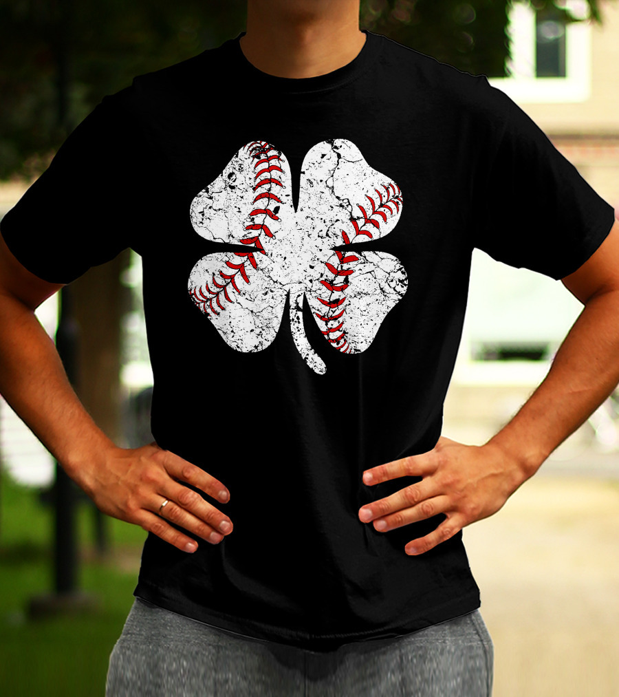 Baseball St Patricks Day Clover Stitching T-Shirt