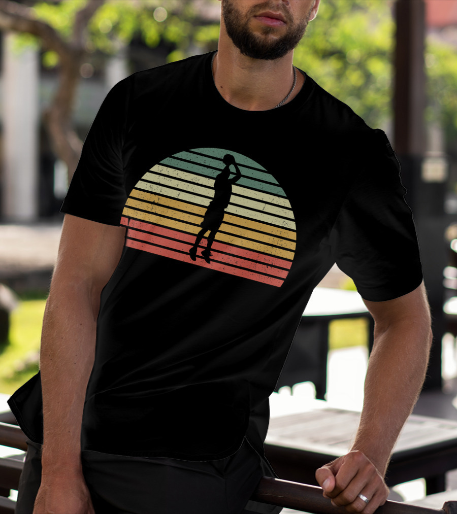 Retro Sunset Basketball Jumpshot 3 Pointer T-Shirt