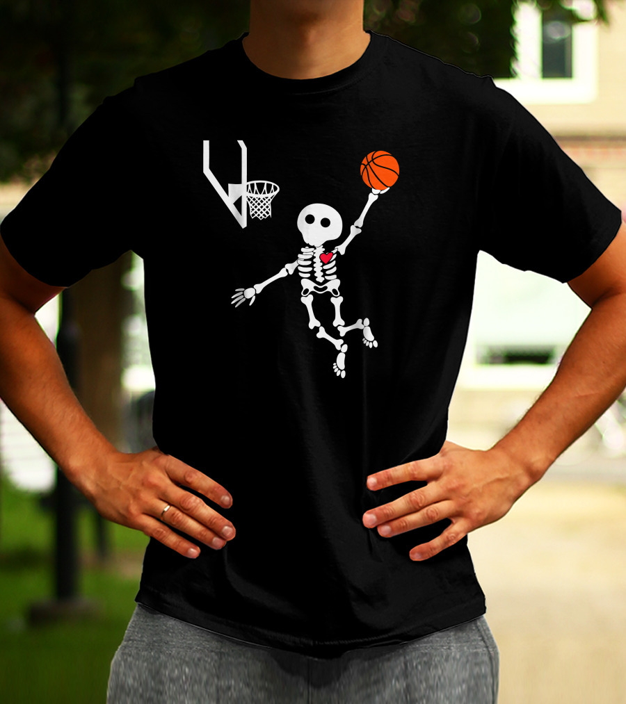 Basketball Skeleton Slam Dunk With Heart T-Shirt