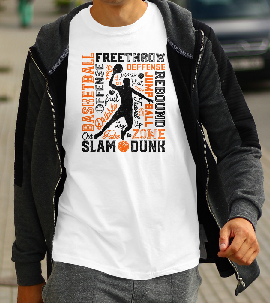 Basketball Free Throw Offense Defense Dribble Slam Dunk Jump Ball Rebound Zone Fake T-Shirt