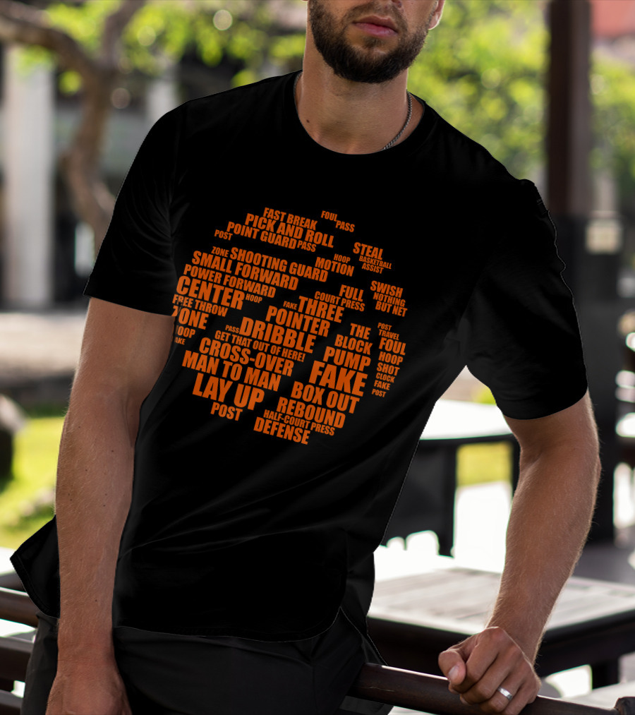 Basketball Terms Motivational Word Cloud Lay Up Dribble Fake Defense Center Three Pointer T-Shirt