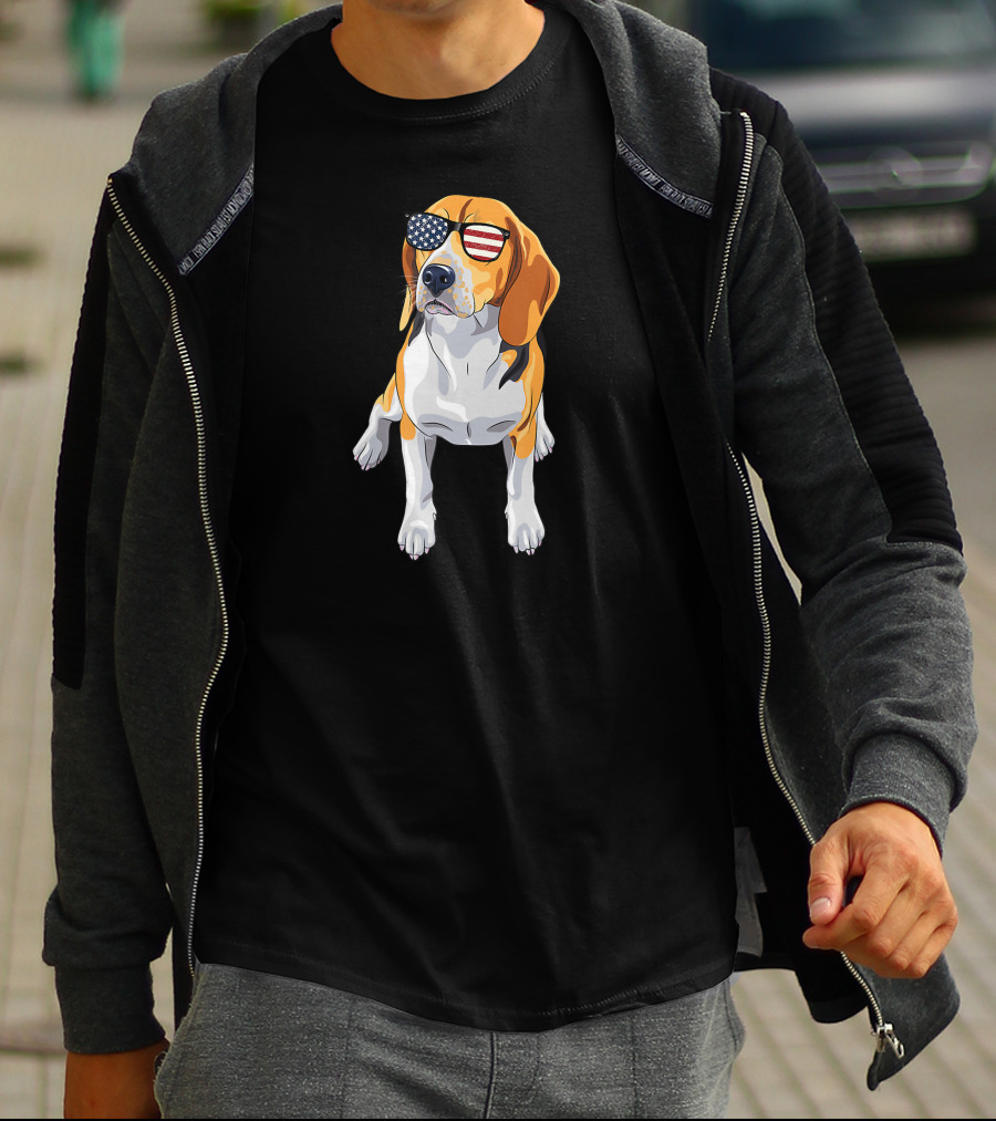 Beagle Wearing American Flag Sunglasses Patriotic T-Shirt