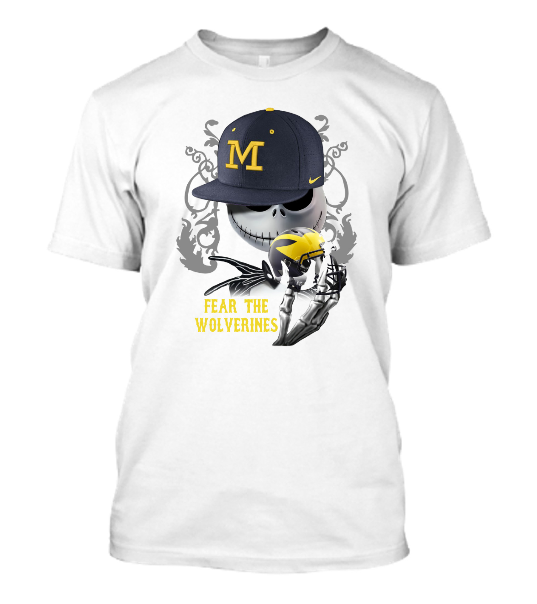 Fear The Wolverines Skellington M Hat Football Helmet T-Shirt