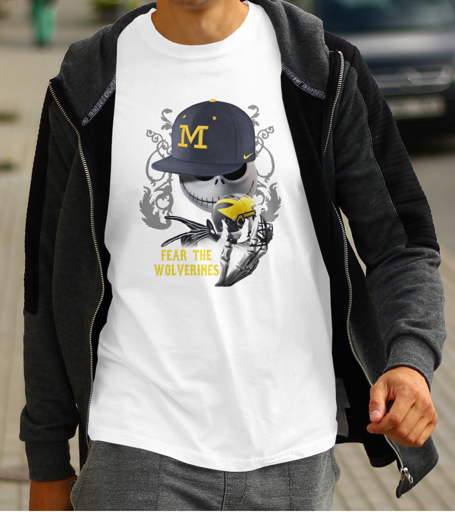 Fear The Wolverines Skellington M Hat Football Helmet T-Shirt