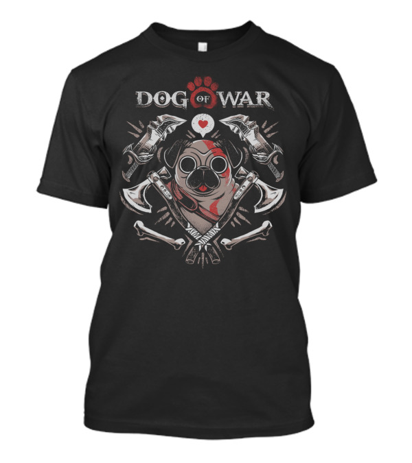 Dog Of War Pug With Blades And Heart T-Shirt
