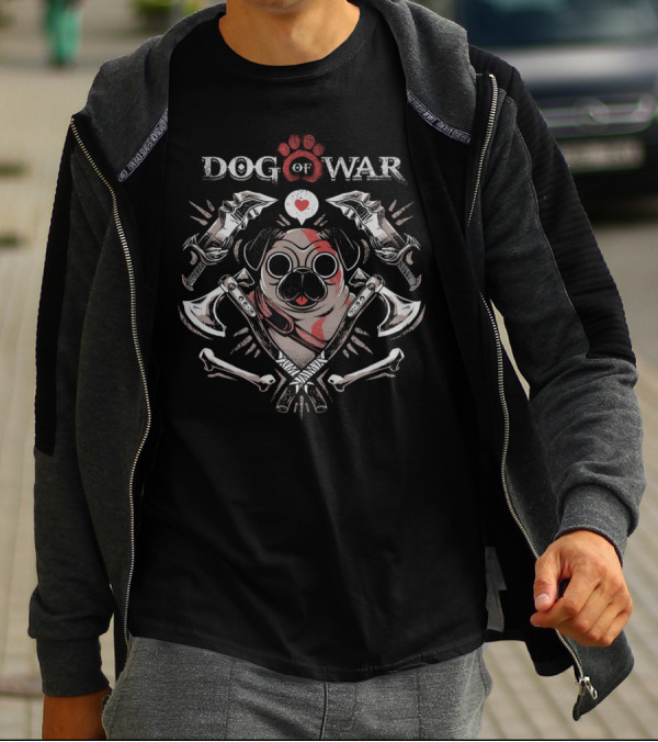Dog Of War Pug With Blades And Heart T-Shirt