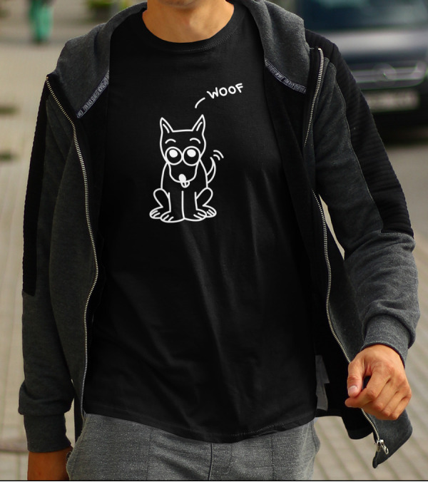 Woof Dog Doodle Line Art With Cute Canine Expression T-Shirt