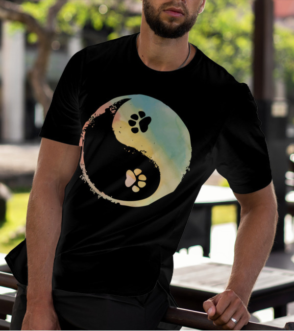 Yin Yang Dog Paw Balance Symbol With Pastel Color Background T-Shirt
