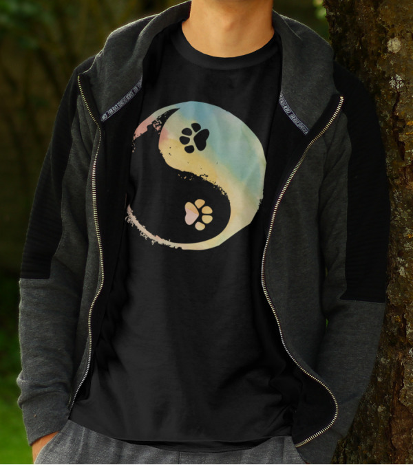 Yin Yang Dog Paw Balance Symbol With Pastel Color Background T-Shirt