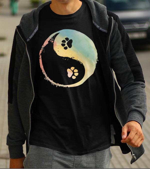 Yin Yang Dog Paw Balance Symbol With Pastel Color Background T-Shirt