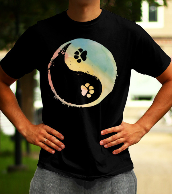 Yin Yang Dog Paw Balance Symbol With Pastel Color Background T-Shirt