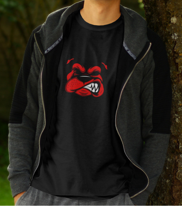Angry Bulldog Fierce Red Snarling Expression T-Shirt