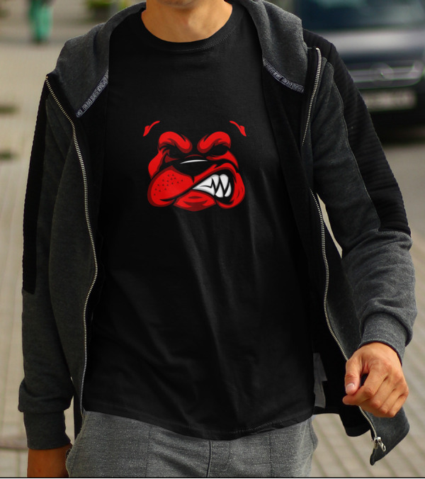 Angry Bulldog Fierce Red Snarling Expression T-Shirt