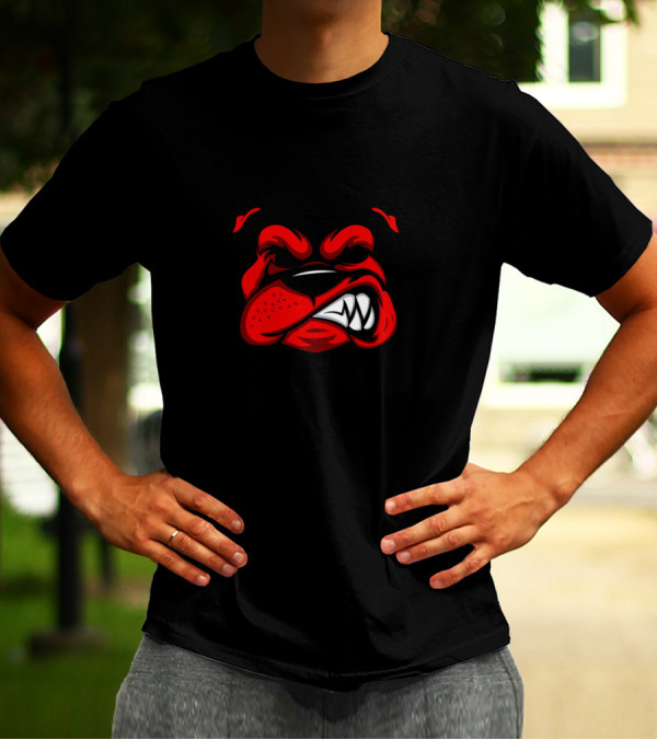Angry Bulldog Fierce Red Snarling Expression T-Shirt