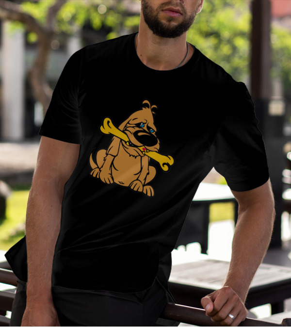 Vintage Cartoon Dog With Oversized Bone In Mouth T-Shirt