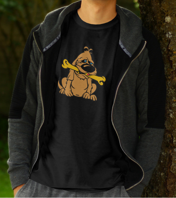 Vintage Cartoon Dog With Oversized Bone In Mouth T-Shirt