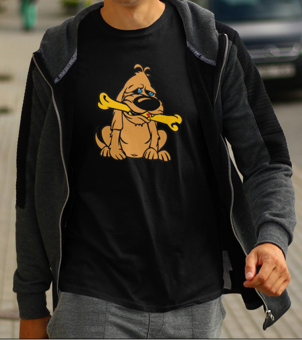 Vintage Cartoon Dog With Oversized Bone In Mouth T-Shirt