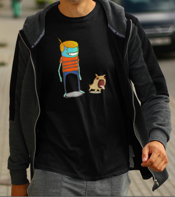 Boy And His Dog Adventure - Cartoon Character With Animated Pup T-Shirt