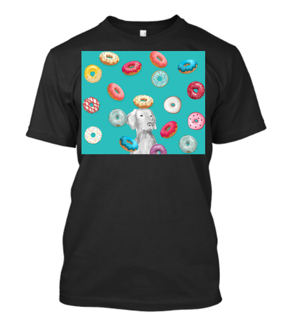 DOG AND DOUGHNUTS MULTICOLORED TREATS WITH WHITE DOG SURROUNDED BY DESSERTS T-Shirt