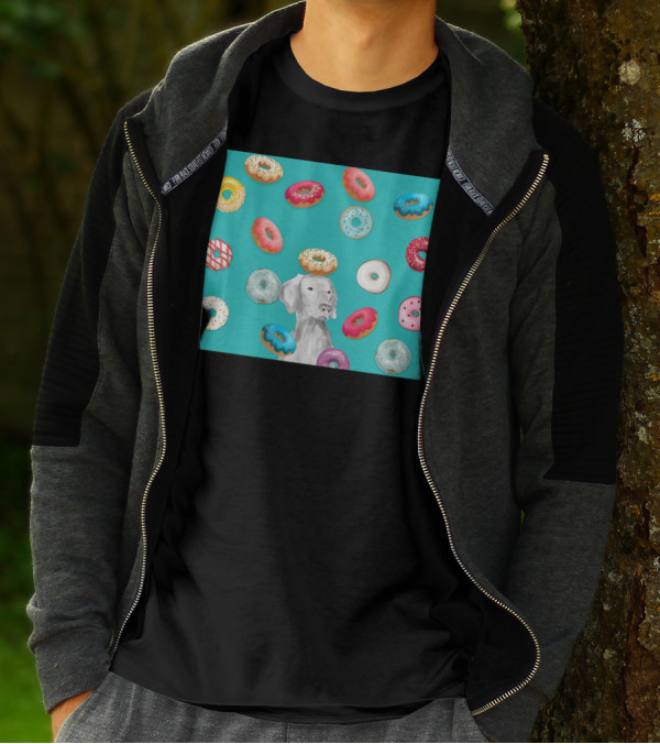 DOG AND DOUGHNUTS MULTICOLORED TREATS WITH WHITE DOG SURROUNDED BY DESSERTS T-Shirt