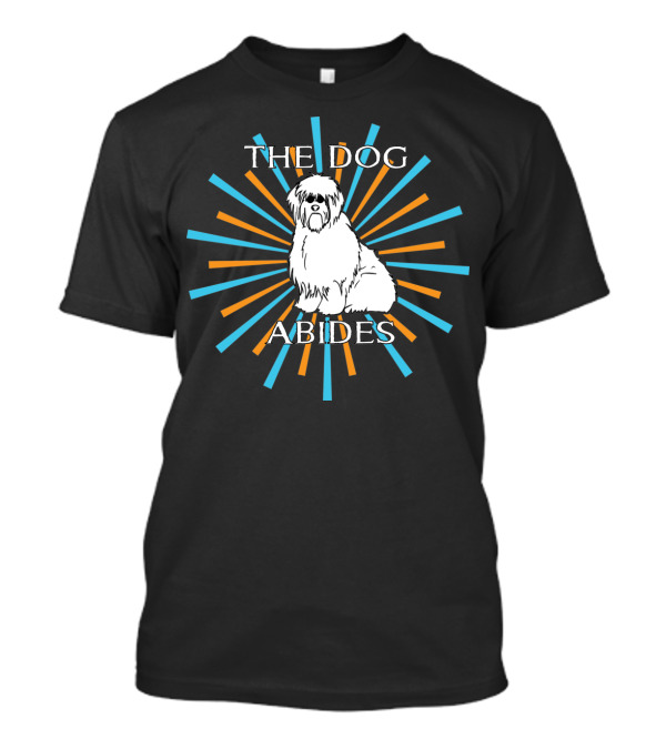 The Dog Abides Shaggy Canine With Retro Sunburst T-Shirt