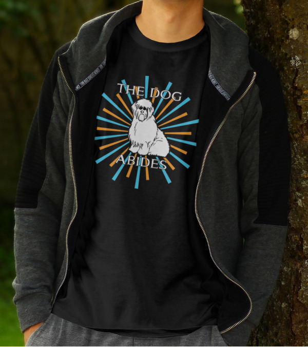 The Dog Abides Shaggy Canine With Retro Sunburst T-Shirt