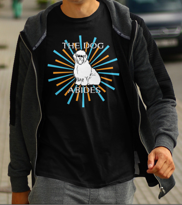 The Dog Abides Shaggy Canine With Retro Sunburst T-Shirt