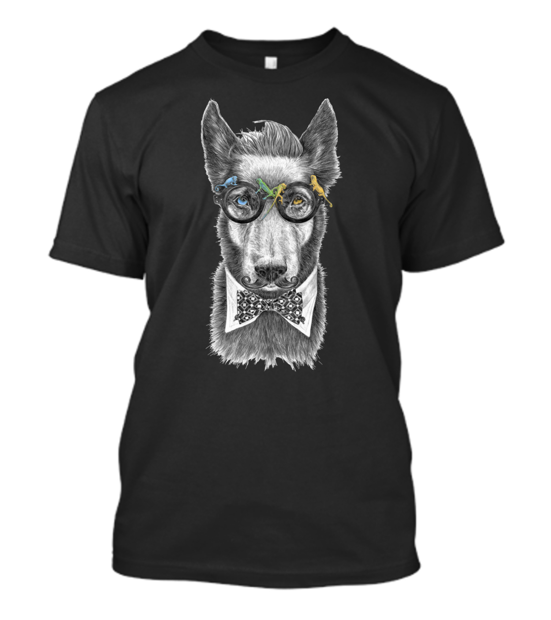 Hipster Dog With Mustache And Monocle In Yellow To Blue Tones T-Shirt