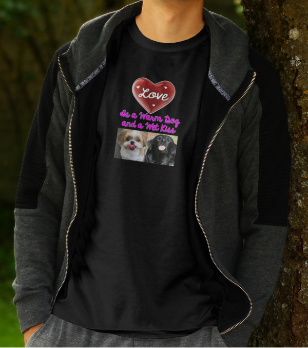 Love Is A Warm Dog And A Wet Kiss Heart Graphic With Adorable Dogs For Dog Moms And Lovers T-Shirt