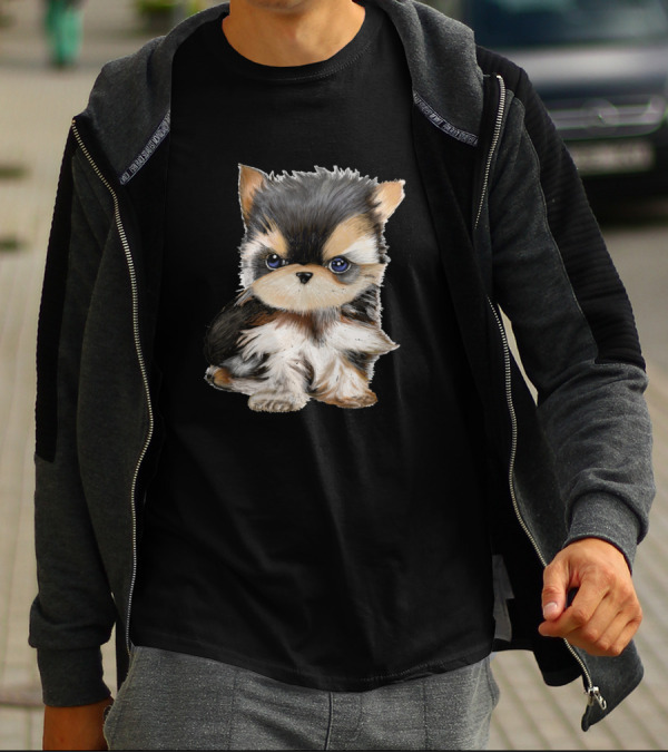 Cutest Fluffy Puppy Artwork With Big Blue Eyes T-Shirt